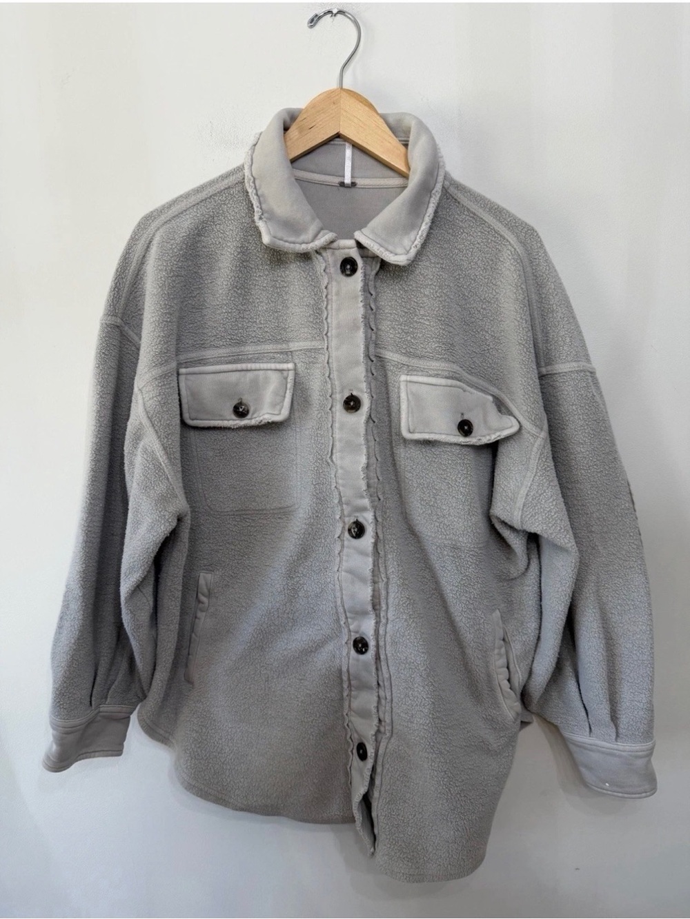 Free People Ruby Jacket Shacket Fleece Button Up Shirt Beige Women’s M Flawed - Picture 9 of 11
